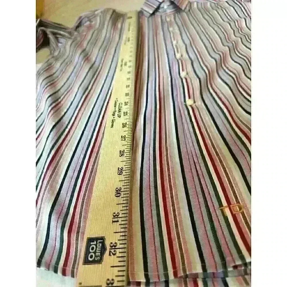 TD Thomas Dean Mens XL Designer Shirt Stripped Long Sleeve Shirt w/Flip Cuff - Picture 8 of 10